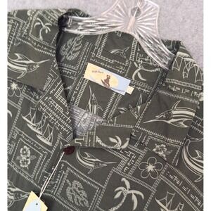 NEW! High Surf Hawaiian Shirt Mens 2XL Green Marlin Palm Tree Tropical Beach NWT